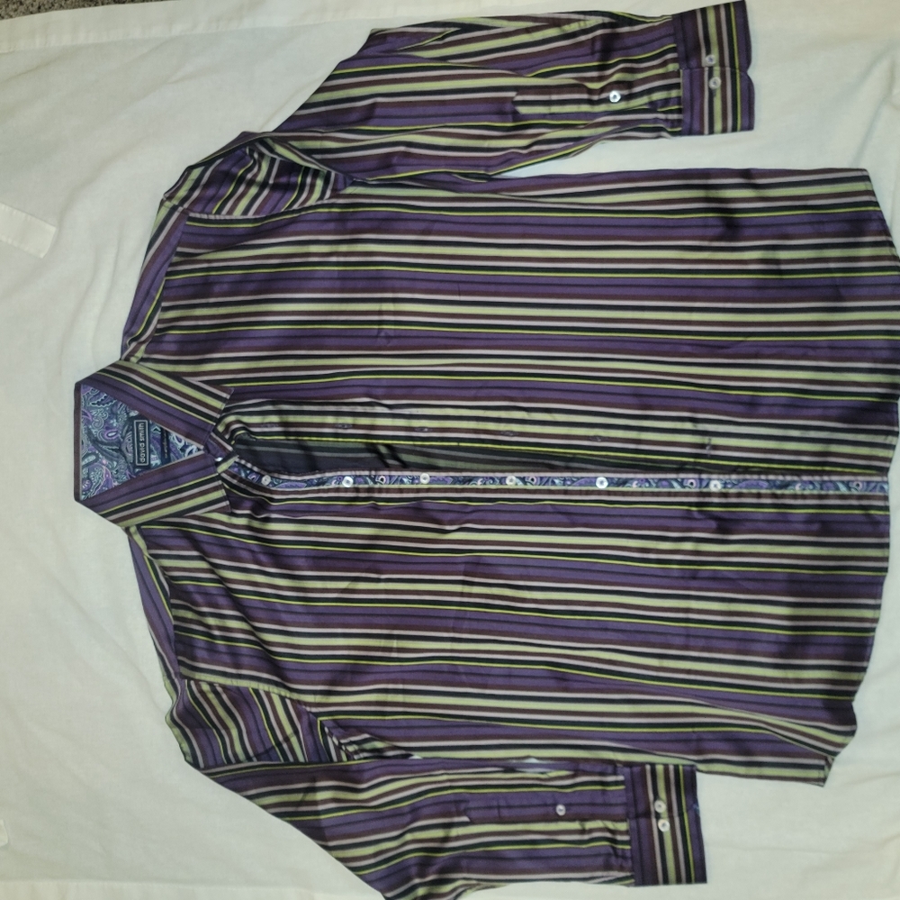 David Smith "artificial colors" XL men's Dress Shirt Purple and green stripe